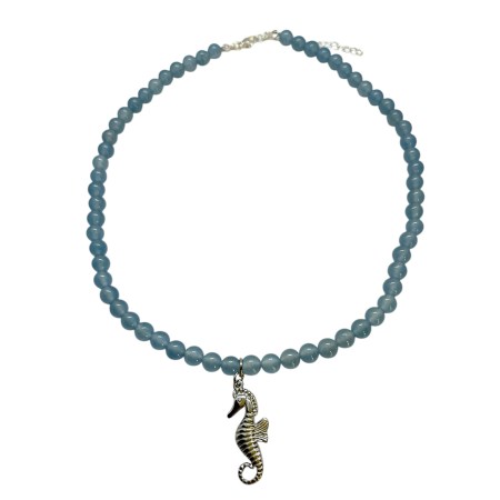 necklace lightblue natural stone and silver seahorse1